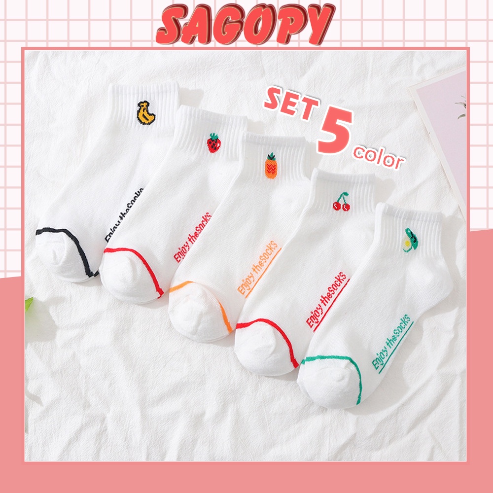 Tất nữ nam cổ ngắn cute trắng trái cây , vớ nam nữ cao cổ ngắn phong cách Vintage hàn quốc giống tất nike chống hôi chân