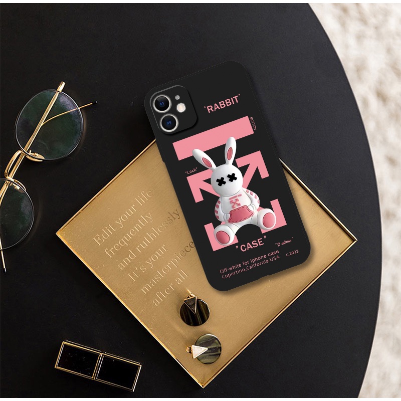OFF-WHITE Ốp Điện Thoại Mềm Hình Thỏ Trắng Đen Thời Trang Cho iPhone 14 15 Pro 13 mini 11 12 Pro Max Xr X Xs Max 6s 7 8 Plus SE2 SE3