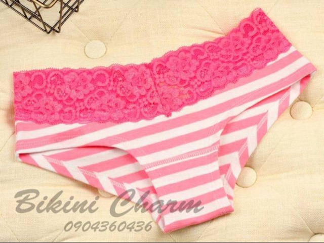 Quần lót/Quần Chip Pink Victoria's Secret  - Mẫu Kẻ Trắng Hồng