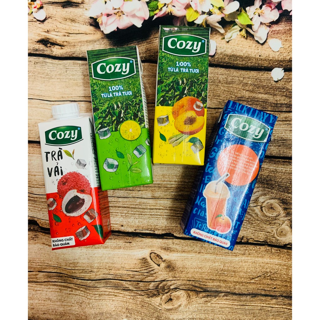 Trà vải/ đào/ tắc mật ong COZY hộp 225ml / Trà sữa Cozy Matcha Moment hộp 225ml