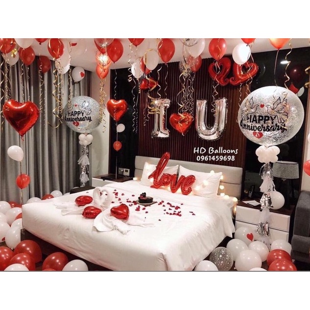 Set trang trí phòng cưới đám cưới màu đỏ khách đặt theo yêu cầu - Bống Balloon Shop