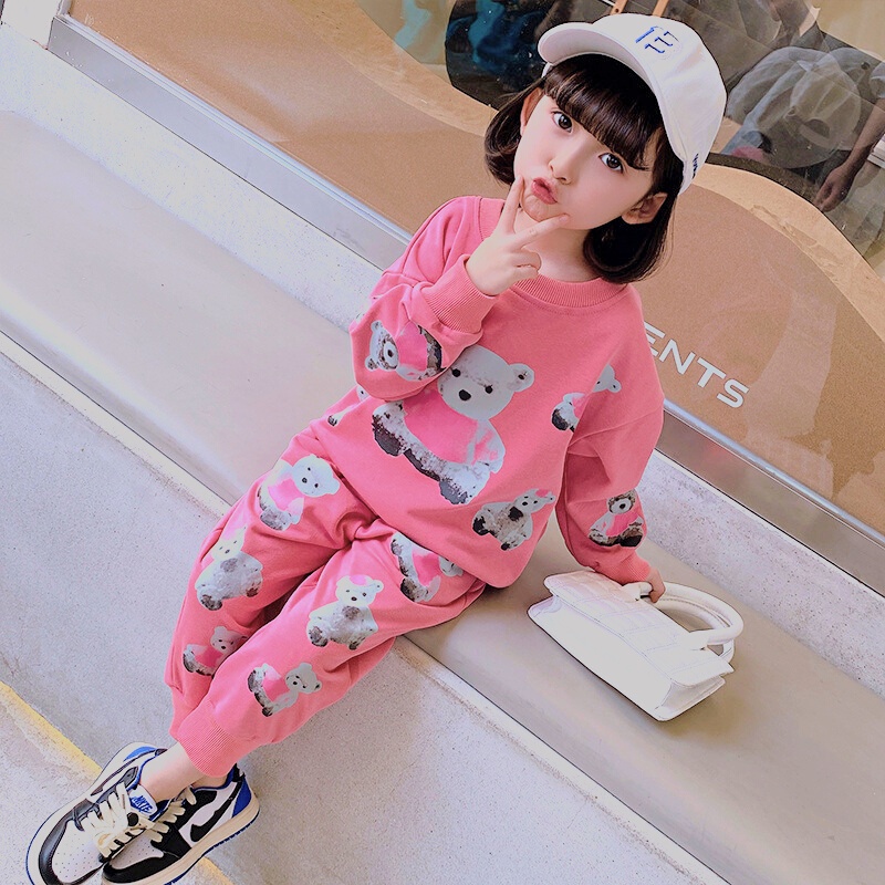 Đồ bộ bé gái Sét thu đông quần áo dài thun nỉ hình gấu cute dễ thương cho bé từ 7 đến 18 kg, SUN KID'S
