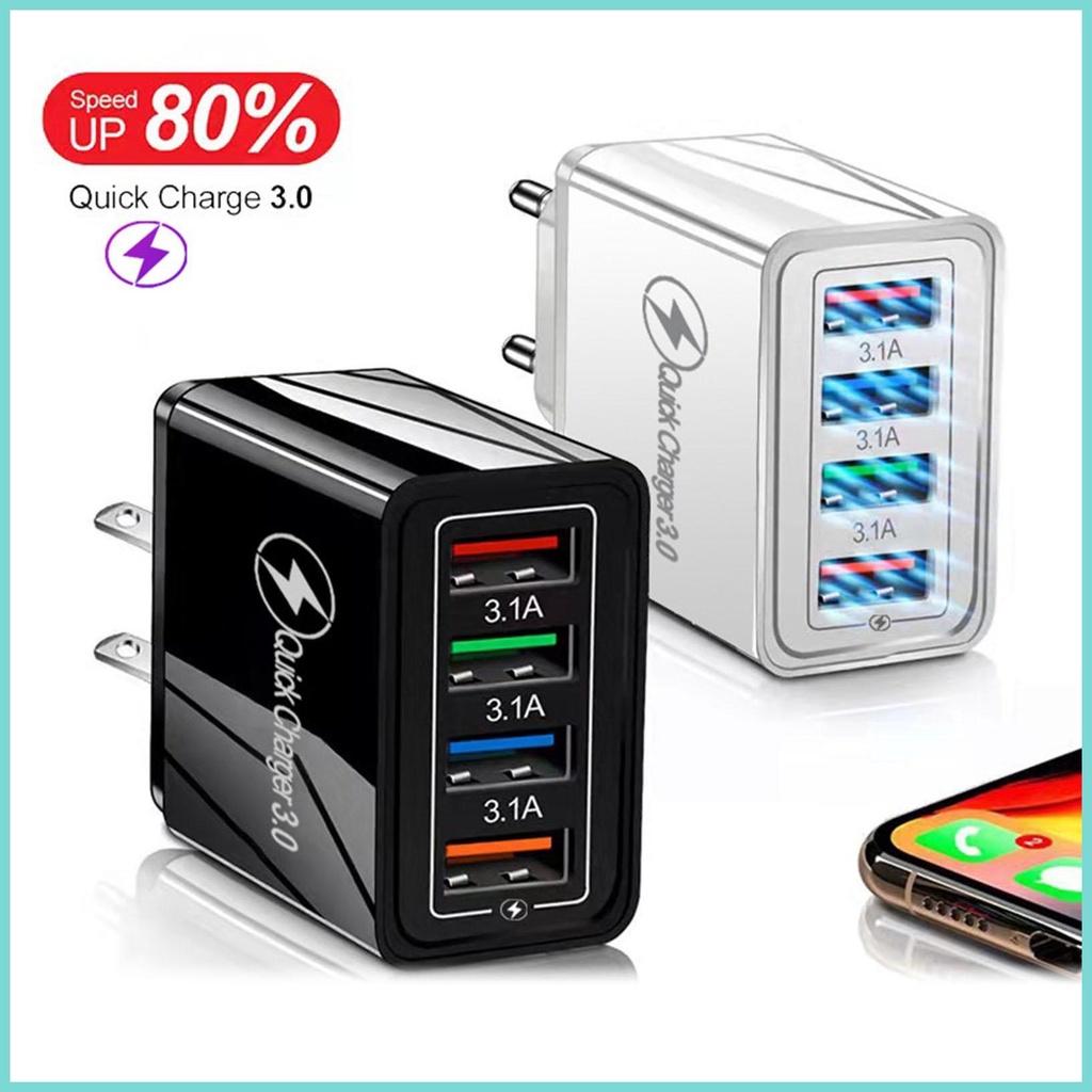 Củ Sạc Nhanh 3.0 4 Cổng USB Cho Điện Thoại / Máy Tính Bảng 13 12 11 Pro servn