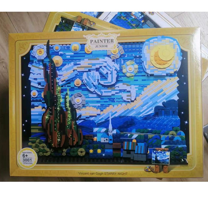Đồ chơi Lắp ráp Mô hình DK3001 The Starry Night Van Gogh Pixel Painting World Masterpiece Bầu trời đầy sao của Van Gogh