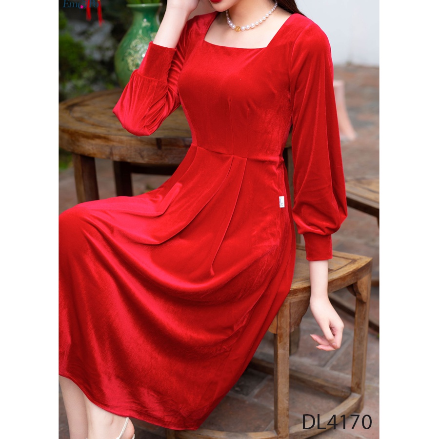 Đầm nhung xòe, cổ thuyền EMSPO DL4170