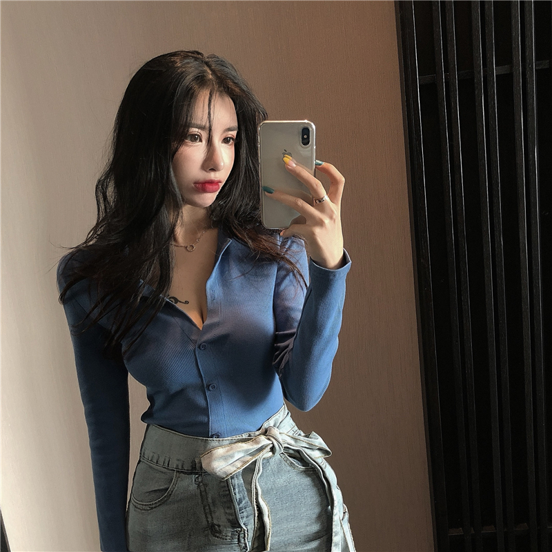 Xiaozhainv Áo sơ mi nữ tay dài cổ polo phong cách Hàn Quốc tinh tế | BigBuy360 - bigbuy360.vn