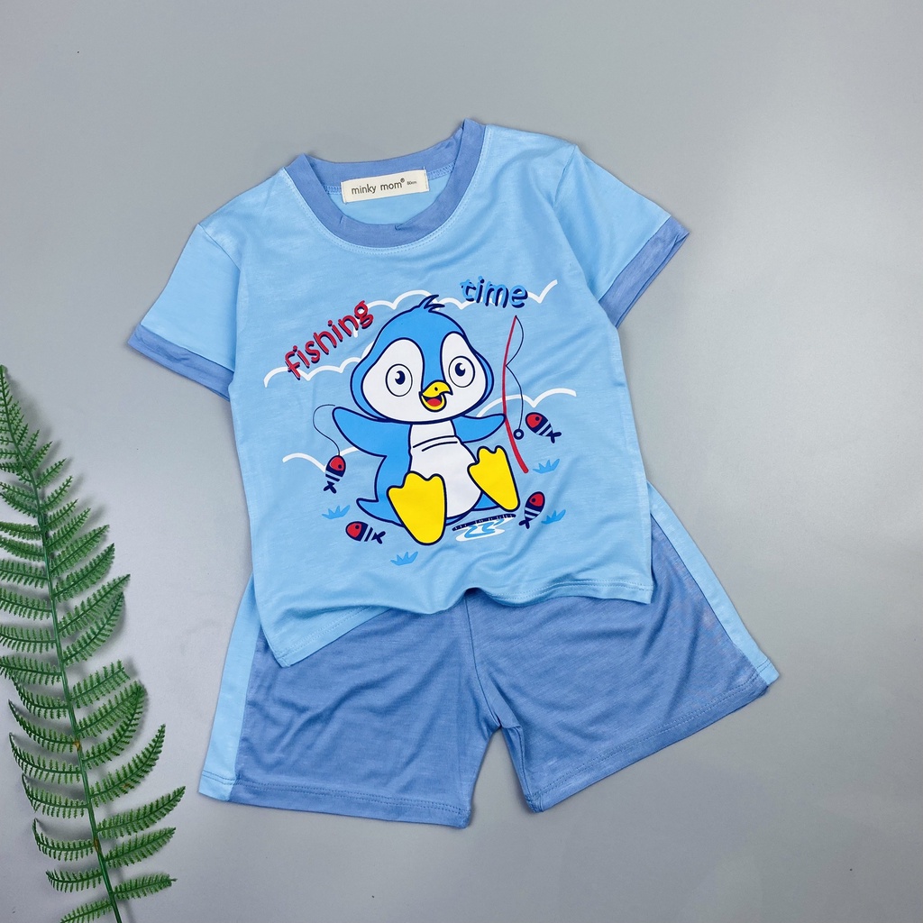 Bộ ngắn tay SIZE ĐẠI thun lạnh in hình trước ngực phối quần cho bé trai bé gái từ 19-32kg