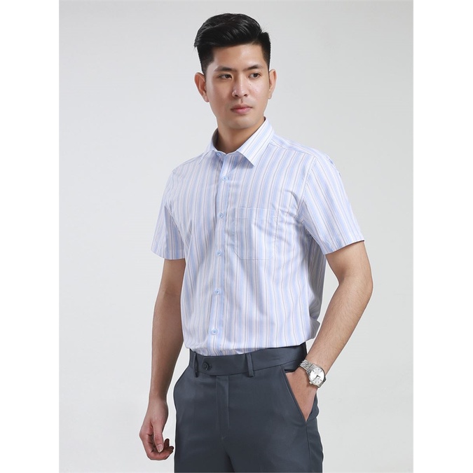 Áo sơ mi nam ngắn tay Aristino  sợi sồi mềm mát tà bằng regular ASS011S8