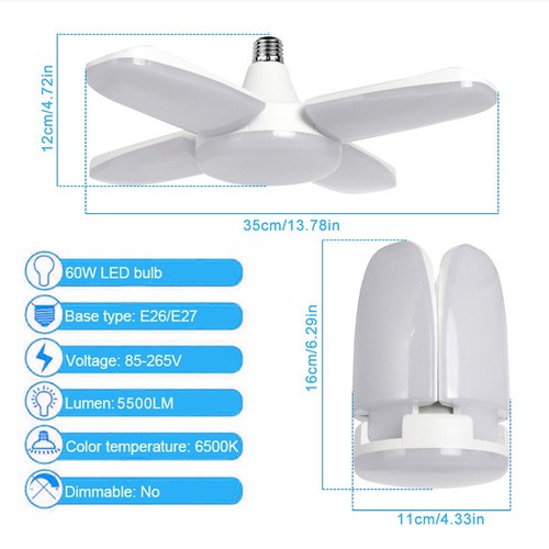 Bóng đèn led hình 4 cánh quạt 60w siêu sáng, bền, đẹp, hiện đại - bảo hành 1 năm, dùng điện 220v, chưa kèm đui đèn