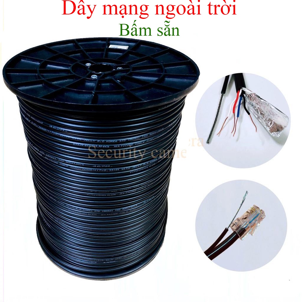 Dây mạng ngoài trời bấm sẵn, cáp mạng 4 lõi đồng có gia cường trợ lực, bọc bạc và dầu chống ẩm ( mã lẻ 1M )