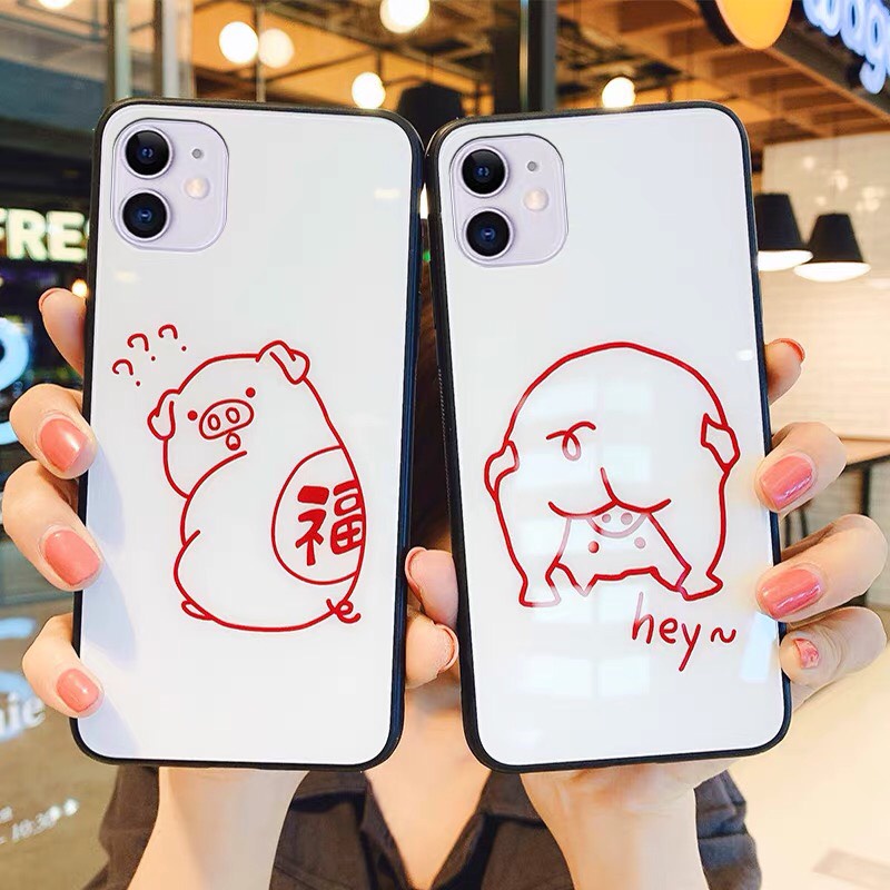 Ốp lưng iphone kính cặp đôi Heo khoe mông cute case 14 14plus 13 pro max 12 promax 11 mini 6 6s 7 8 plus x xr xs