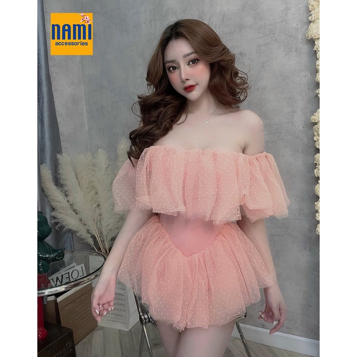 Jump Lưới Bi Công Chúa Trễ Vai Xoè Hai Tầng Đáng Yêu Gợi Cảm - QANU525