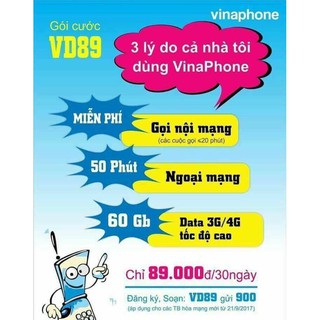 Sim 4G Vinaphone VD89 Tặng 60GB DATA, Miễn Phí Nghe Gọi (I)