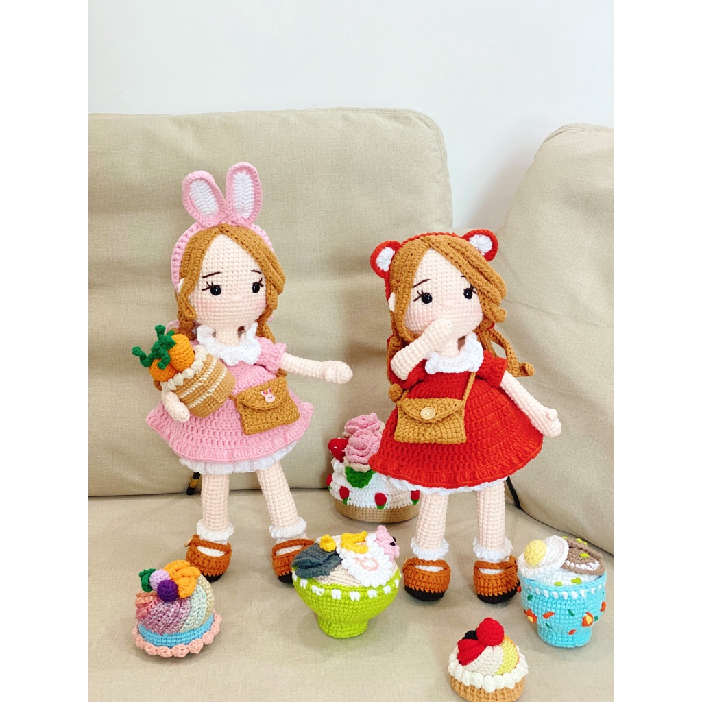 Búp bê Mia bằng len móc handmade dễ thương cho bé, búp bê nhồi bông 100% sợi cotton - Ami House