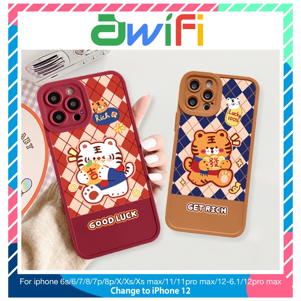 Ốp lưng iphone cạnh vuông lỗ camera tiger luck 6/6splus/7/7plus/8/8plus/x/xr/xs/11/12/13/pro/max/plus/promax-Awifi D3-2