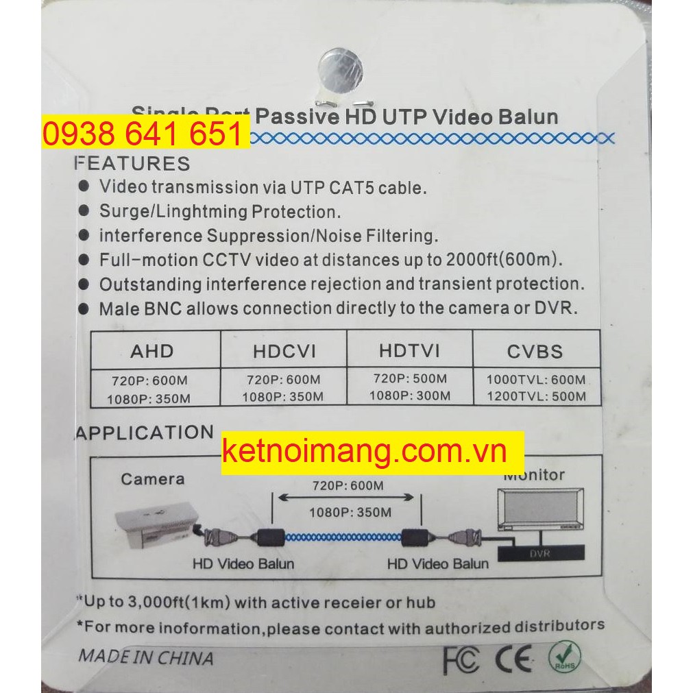 Bộ 10 Balun camera loại vặn vít 1080P full HD 2.0MP chất lượng cao TL-202L