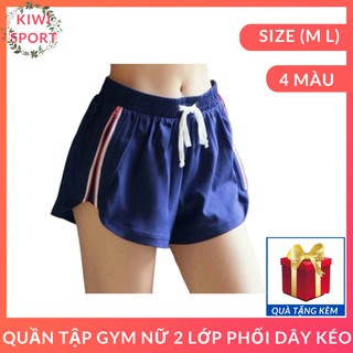 quần tập gym nữ 2 lớp phối dây kéo hông tiên lợi,quần đùi tập -CR010