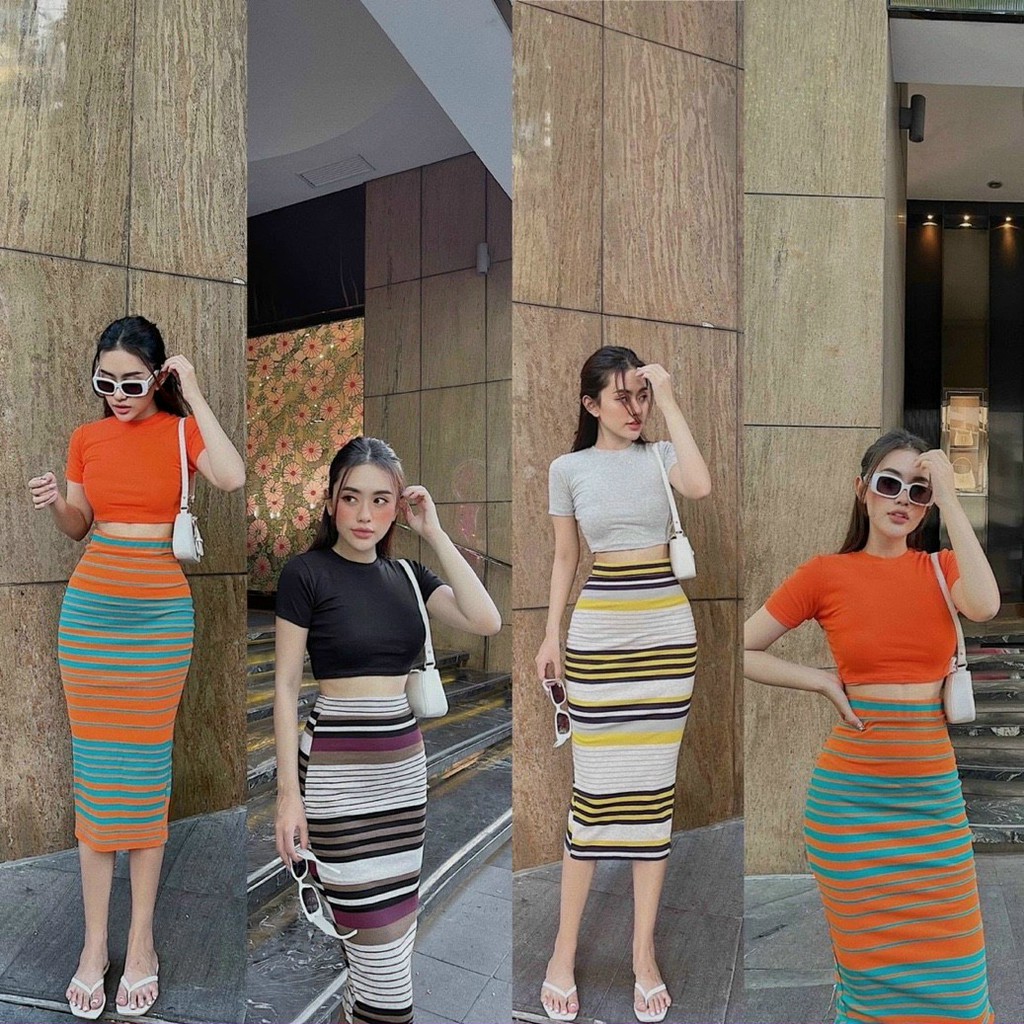 SÉT CHÂN VÁY DÀI + ÁO CROPTOP