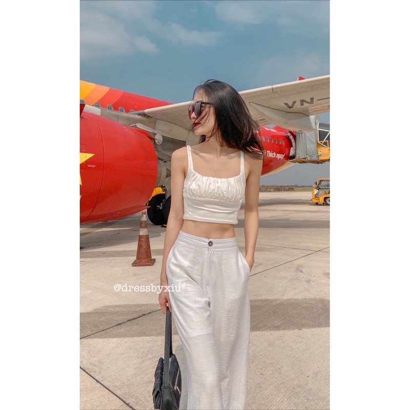 Áo Croprop Trắng / Xanh