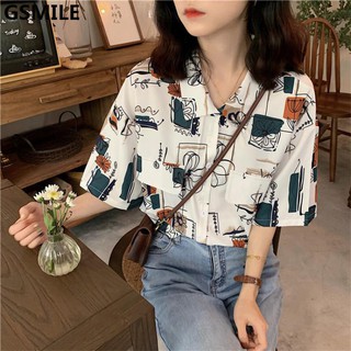 Áo sơ mi nữ ngắn tay kiểu dáng retro phong cách Hàn Quốc