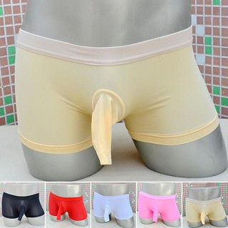 Mens Ice Silk Long Sheath Briefs Underwear Bulge Pouch Underpants Trunks Shorts