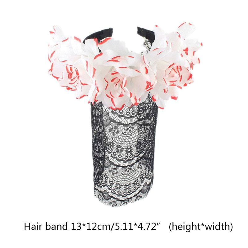 Vòng Hoa Hồng Màu Đen Phối Mạng Che Mặt Hóa Trang Ngày Halloween