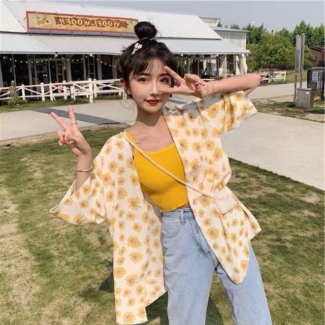 Áo kimono hoa cúc nhỏ