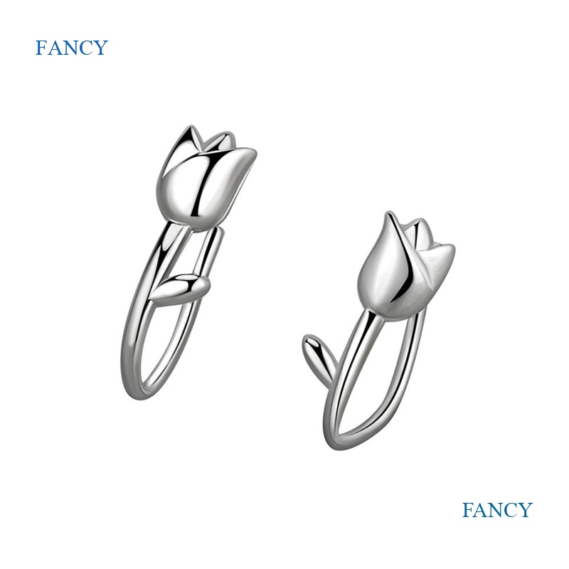 Đôi Khuyên Tai Hình Hoa Tulip Màu Bạc Phong Cách Pháp Cổ Điển Dành Cho Nữ