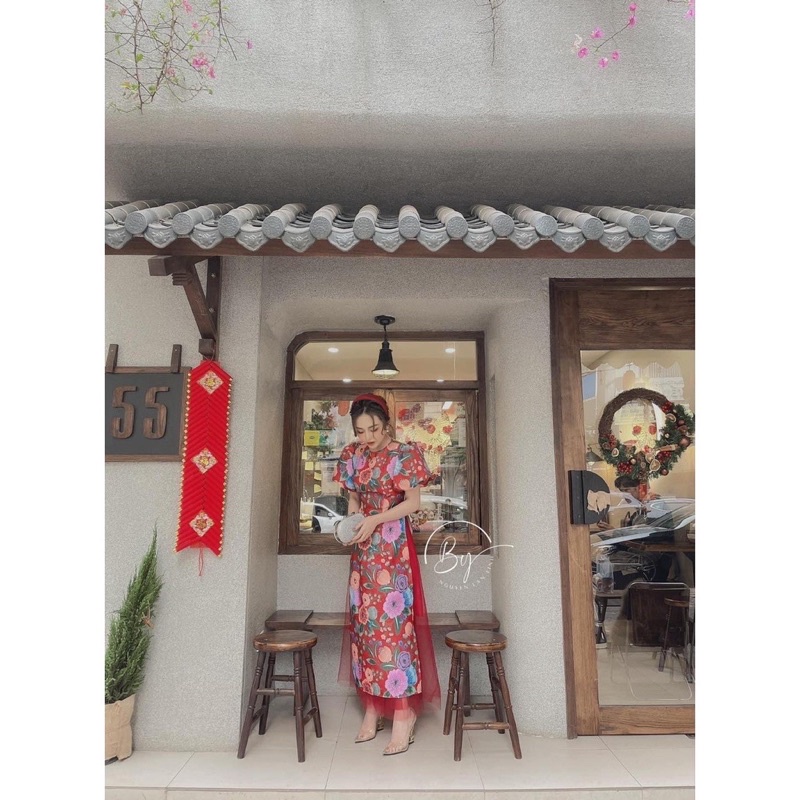 Áo dài gấm hoa thanh lý