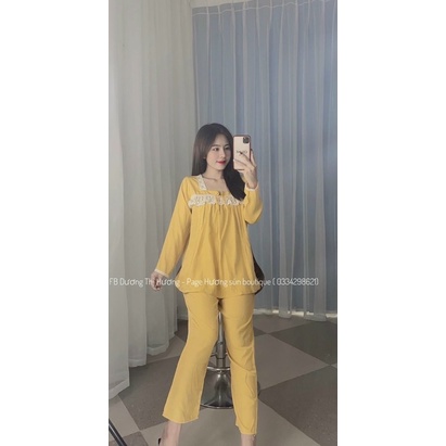 Đồ bầu mặc nhà - bộ bầu sau sinh chất đũi hàn phối ren ở ngực thời trang (45 đến 75Kg )