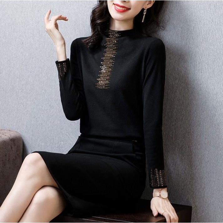 Áo Thun Tay Dài Dáng Rộng Thời Trang Thu Đông Cho Phụ Nữ Trung Niên