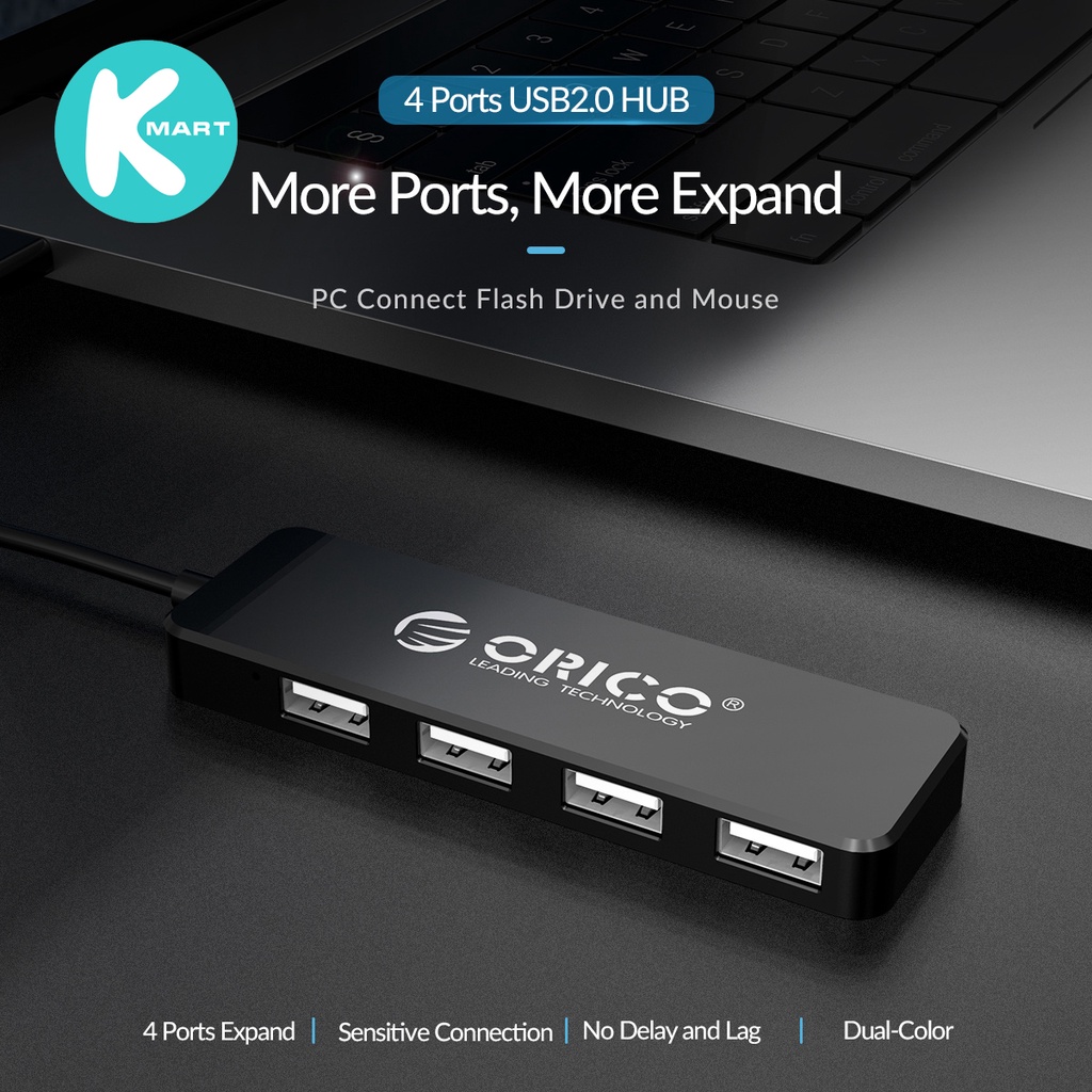 Bộ chia USB Hub 4 cổng USB 2, Đen, ORICO FL01-BK