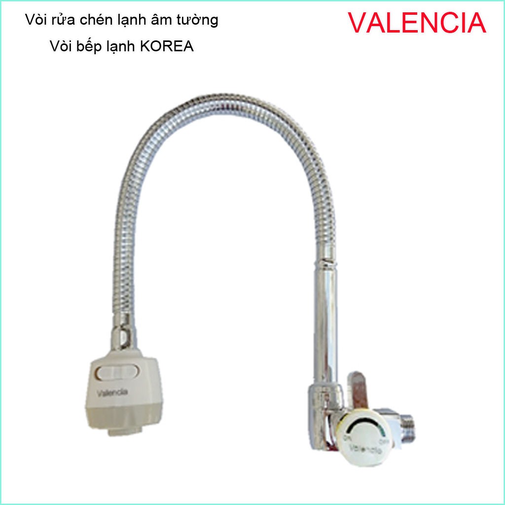 Vòi rửa chén bát Valencia Korea KAG-KB03 âm tường, vòi chậu lạnh gắn tường cần bẻ lò xo gắn tường xả nước mạnh sử dụng t