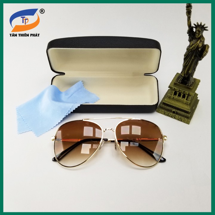 Mắt kính nam (tặng hộp) thời trang chống nắng, chống tia UV L33TR - Tròng màu nâu trà phân cực, gọng tròn phi công