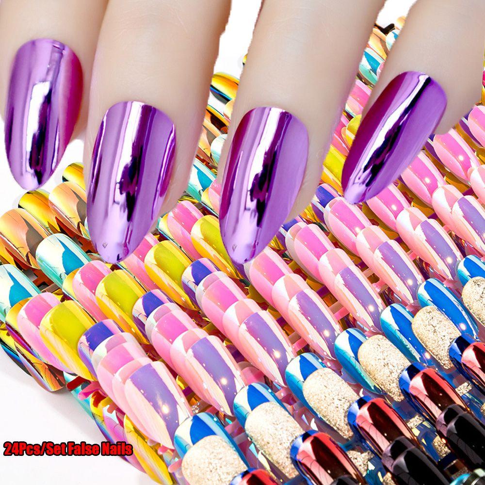Móng Tay Giả Tráng Gương Màu Holographic Thời Trang