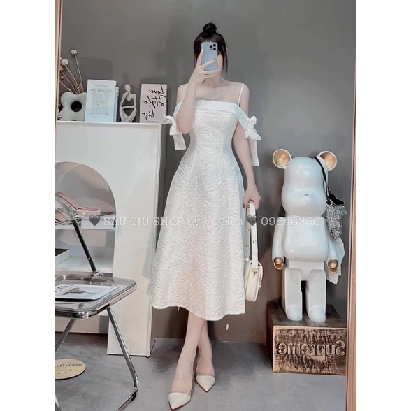 🍂🍂Váy trễ vai gấm hoa dáng dài tiểu thư😍😍😍