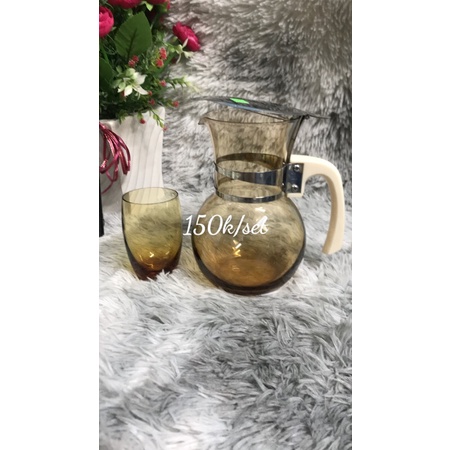 Set bình rót và ly thủy tinh màu trà