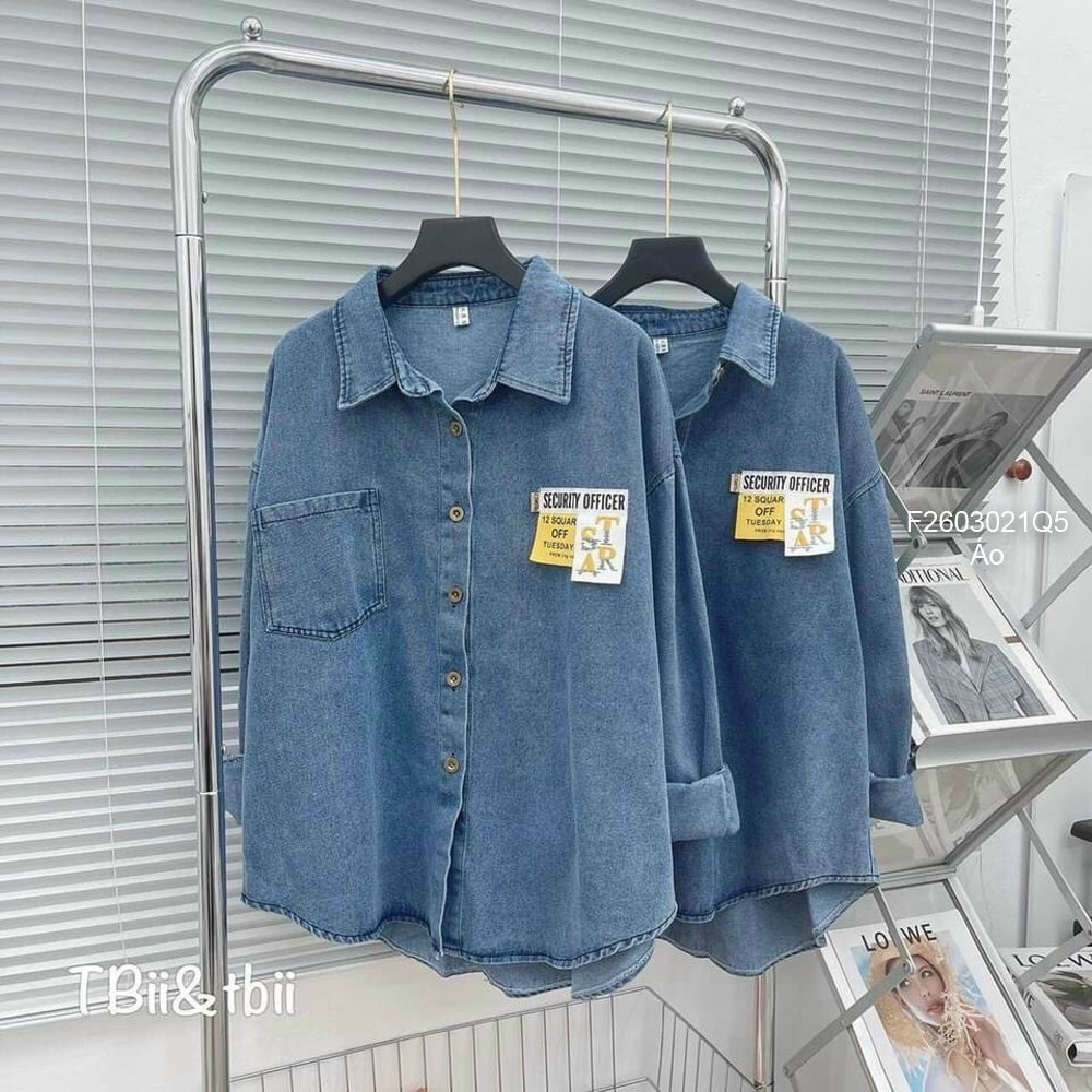 Áo sơ mi jean tag mác chữ!