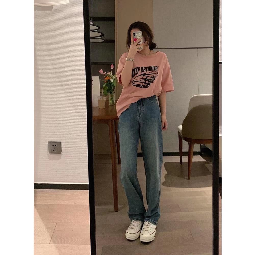 Quần jean COZOK lưng cao ống rộng phong cách Hàn Quốc cổ điển