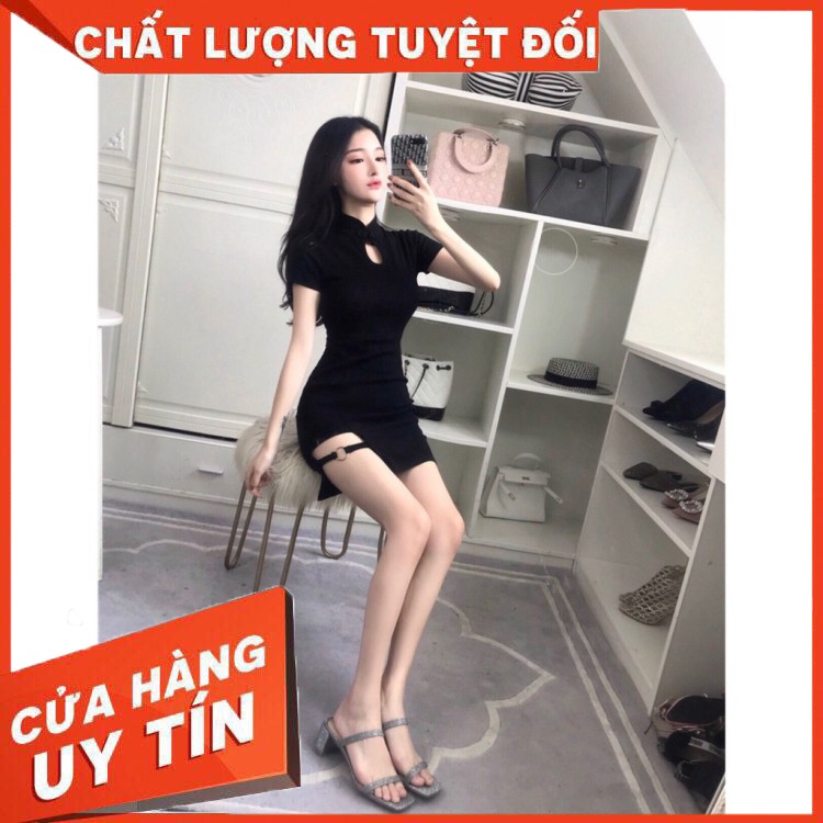 HÀNG CAO CẤP -  Váy đầm nữ body cổ tàu cài nút đuôi váy cách điệu chất thun dẻo cao cấp co dãn mặc tôn dáng thích hợp đi