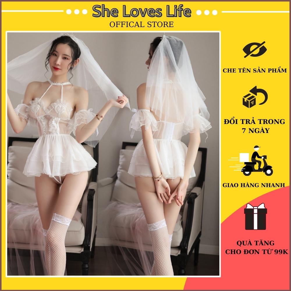 Đồ Ngủ Sexy Cosplay Cô Dâu Áo Trắng Cao Cấp Siêu Đẹp