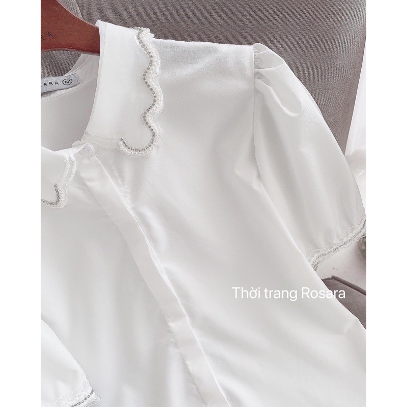 Áo sơ mi nữ cổ đá chất vải non cực mát-áo sơ mi trắng tay cộc cổ đính đá phong cách tiểu thư | BigBuy360 - bigbuy360.vn