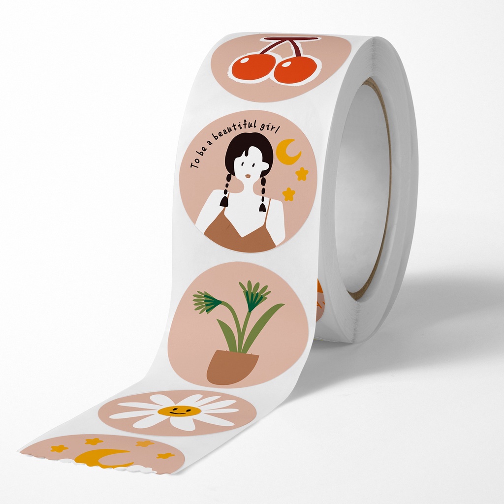 Cuộn 500 Sticker Thank you Dán nhãn cảm ơn họa tiết cô gái dễ thương STICK027