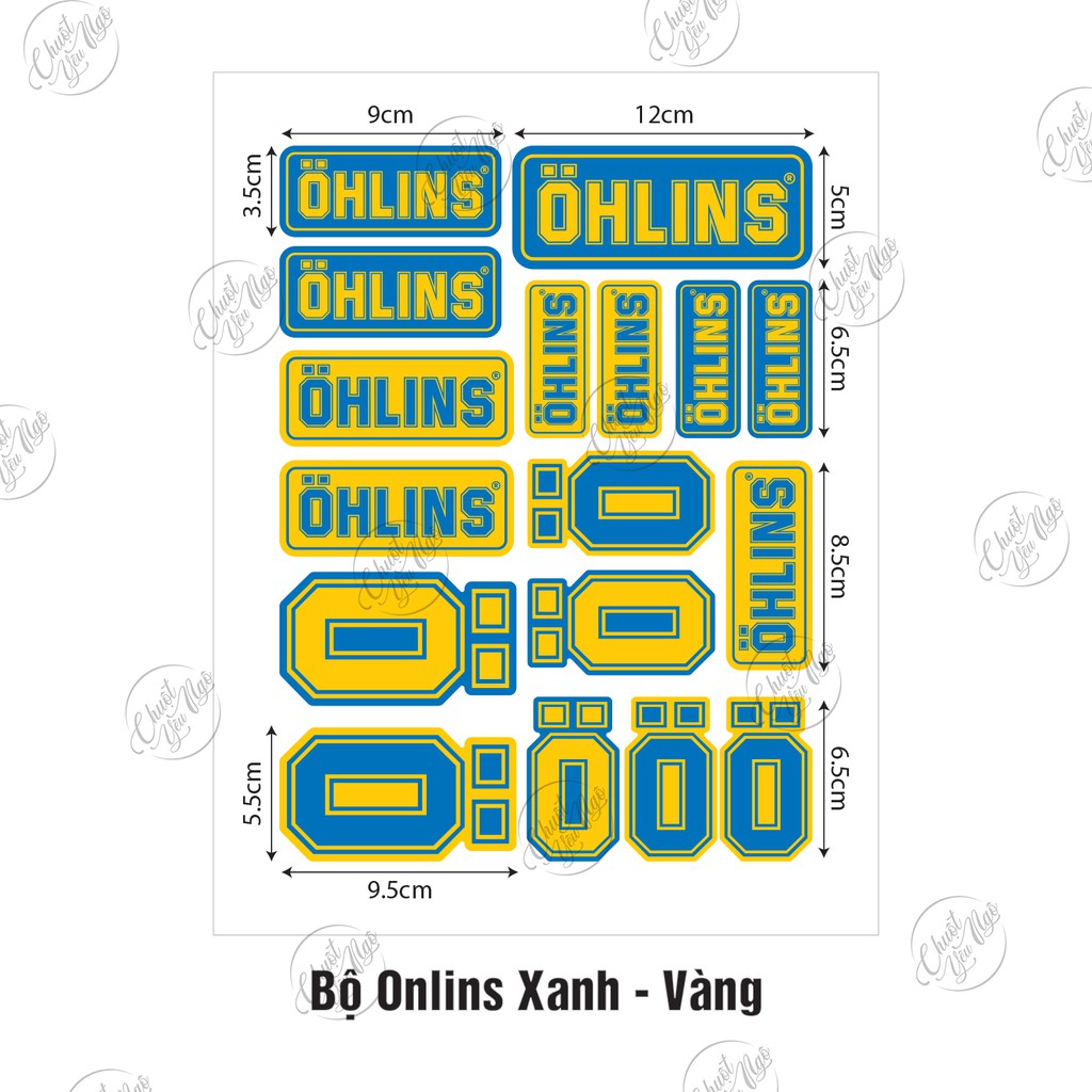 Bộ 17 tem xe decal hình dán logo Ohlins chống nước chất lượng cao trang trí xe máy, điện thoại, laptop,...