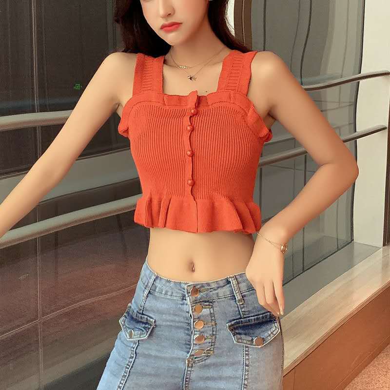Áo Croptop Dệt Kim Không Tay Màu Trơn Phong Cách Hàn Quốc Cho Nữ | BigBuy360 - bigbuy360.vn