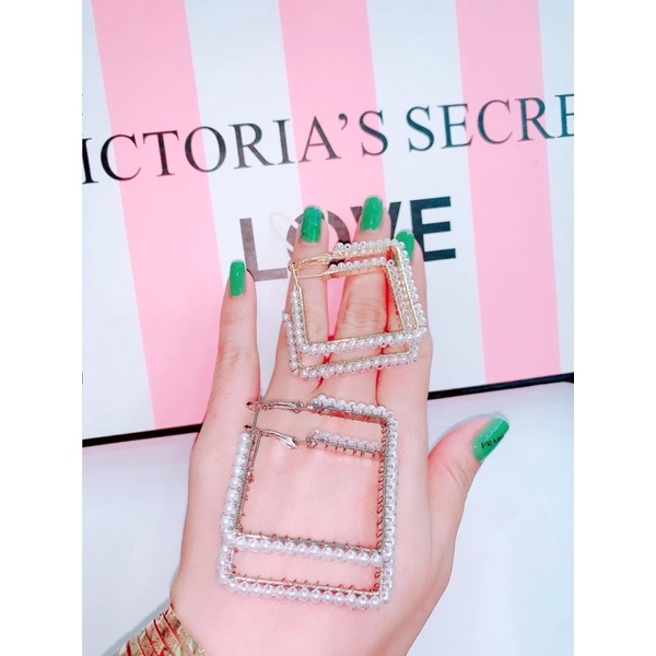 bông tai hình học đính châu sang chảnh, khuyên tại phong cách hàn quôc