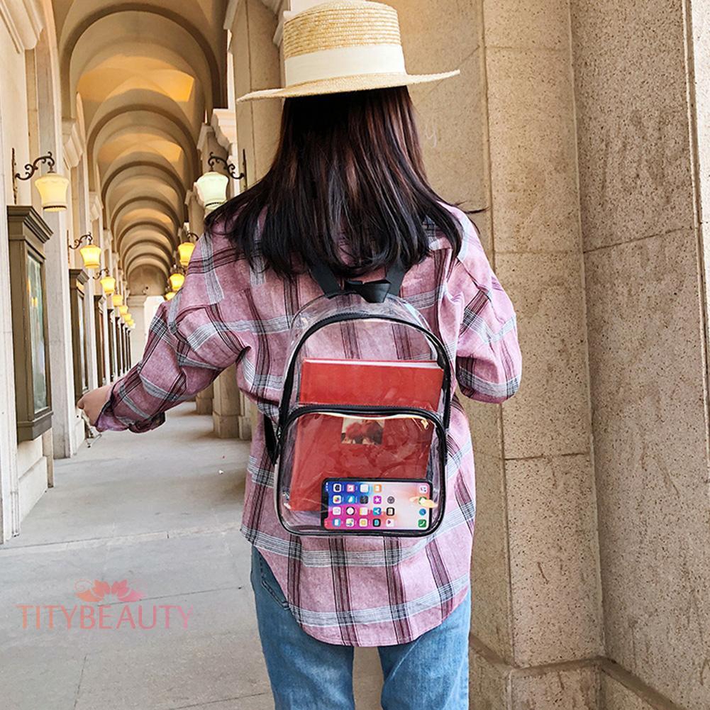 Transparent PVC Backpacks Women Clear School Bags Knapsacks Shoulder Bags