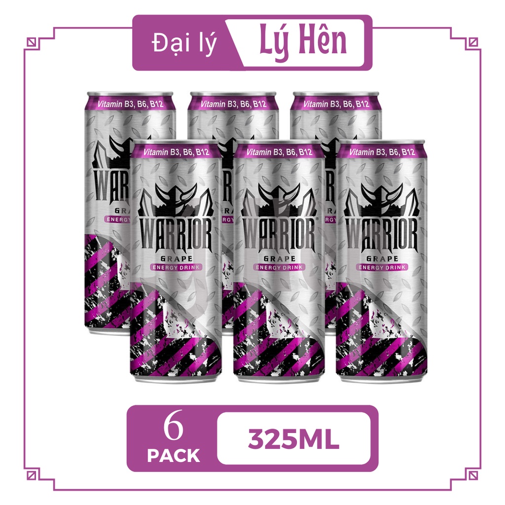 [Chỉ hỏa tốc] Lốc 6 Lon Nước Uống Tăng Lực Warrior Dâu Đỏ - Nho Tím Thái Lan Energy Drink Lon 325ml Date Luôn Mới