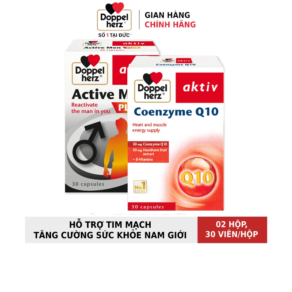 Bộ đôi điều hòa huyết áp, tăng cường sức khỏe nam giới Doppelherz Coenzyme Q10 + Active Men Plus (2 hộp, 30 viên/hộp)
