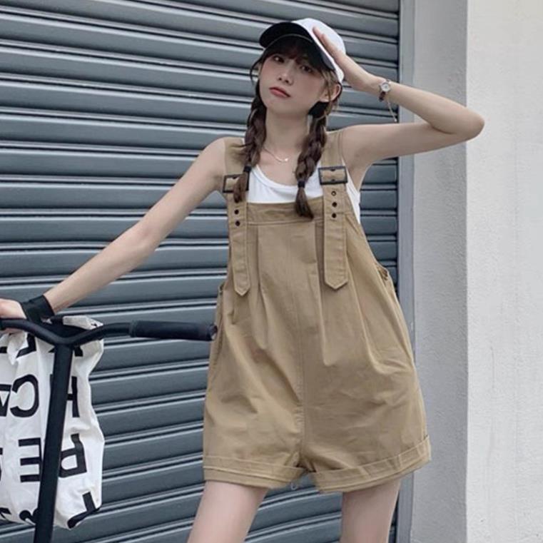 Yếm Quần Gấp Lai Có 4 Màu Xanh Lá Kem Đen Trắng Dành Cho Nữ Mina